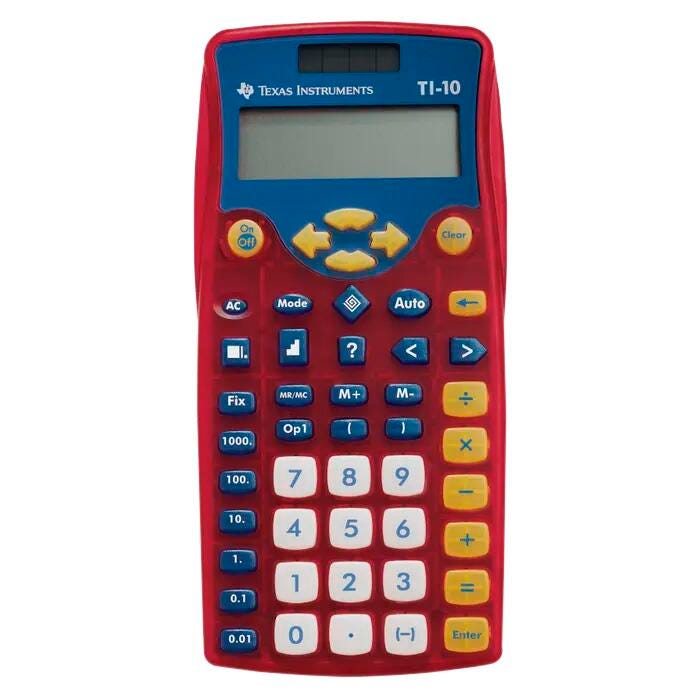 Texas Instruments TI-10 Elementary Calculator, Blue/Red